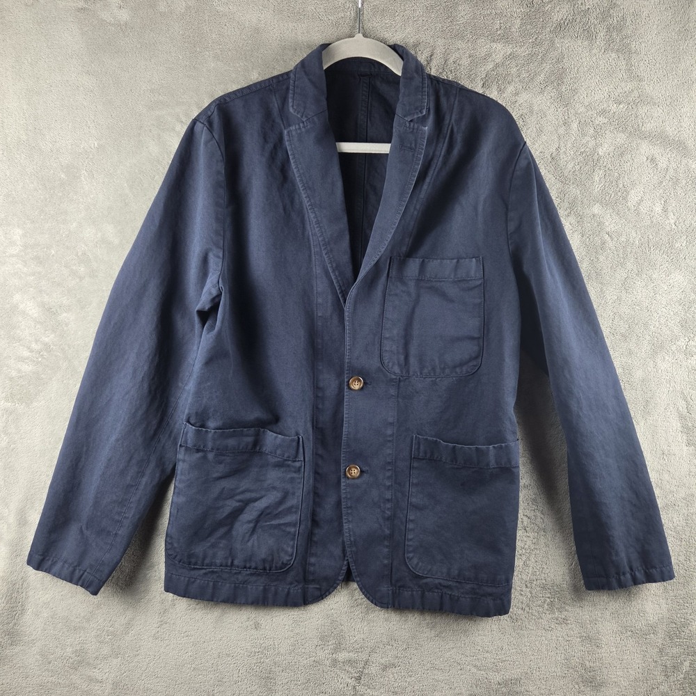 J Crew Blue Garment Dyed Cotton Linen Chino Suit Jacket Two Button Mens 38